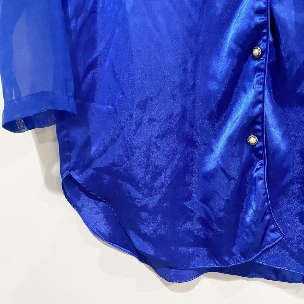 VICTORIA’S SECRET Vintage Blue Sleep Shirt Gold Label Sheer Sleeves Size Small
